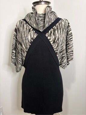 SPANNER Layered Look Sweater Dress Black Neutral Cowl Neck SIZE LARGE